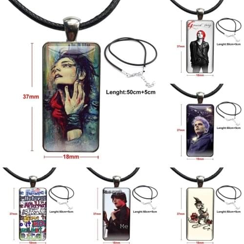 For Kids For Wedding Gerard Way My Chemical Romance Mcr Necklace With Steel Plated Glass Cabochon Choker Long Pendant Rectangle