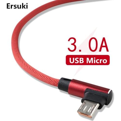 Ersuki Micro USB Cable 3.0A 90 Degree Fast Data Sync Charging Cable For Samsung Huawei Xiaomi LG Andriod Mobile Phone Cables