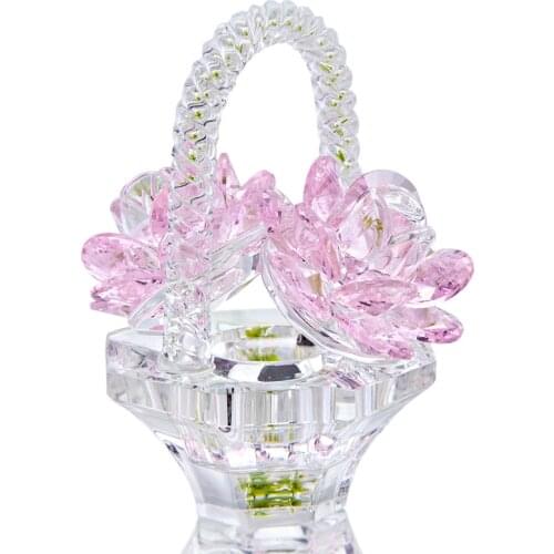 H&D Handmade Pink Crystal Rose Flower Basket Design Home Decor Figurine Valentines Day Mothers Day Christmas Anniversary Gift