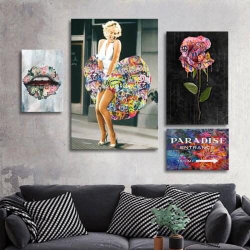 Famous Star Graffiti Art Abstract Rose Bouquet Lips Print Canvas Painting Poster on The Wall Picture for Living Room Home Decor