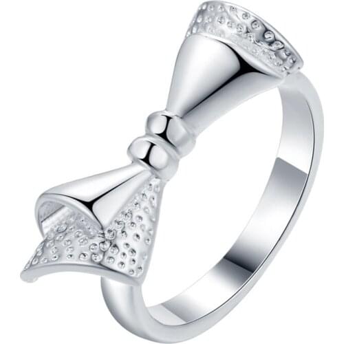 Cute bow Silver color finger ring size 6-9 # fashion party jewelry birthday gift for girls Top quality factory price wholesale
