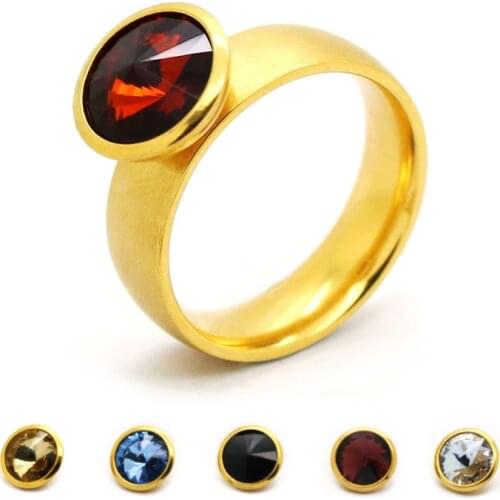 BOFEE Crystal Mood Ring Stainless Steel Ring Queen Gold Wedding Love Rings Circle Classic Fashion Jewelry Gift Women Men Gift