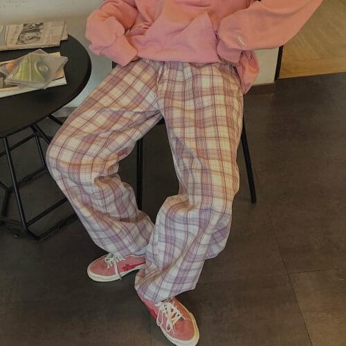 Korean Style High Waist Checkered Pants Oversize Trousers Women Harajuku sweatpants new Plaid Pants Women Autumn Wide Leg Pants