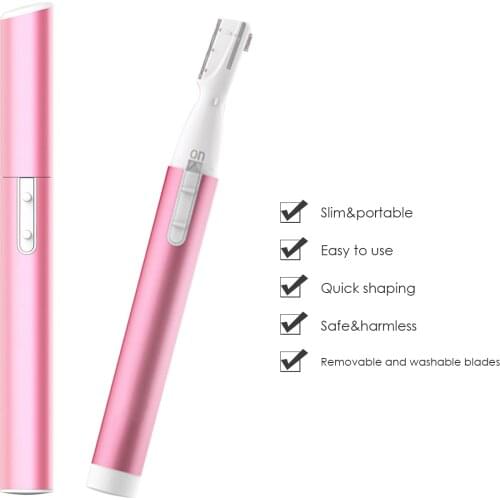 Mini Portable Electric Eyebrow Trimmer Portable Battery Powered Hair Shaver Remover with Guide Comb Face Epilator