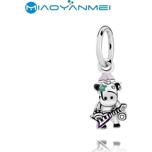 Fashion Jewelry 925 Sterling Silver Beads Cow Playing Guitar Dangle Charm Fit Original Pandora Bracelets Gentle Women DIY Gift