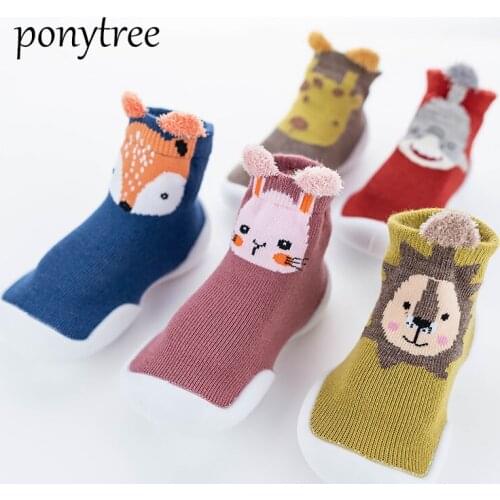 Baby sock shoes for toddlers kids first walk boy girl non slip Floor socks with soles rubber antiskid infant animal cute shoes