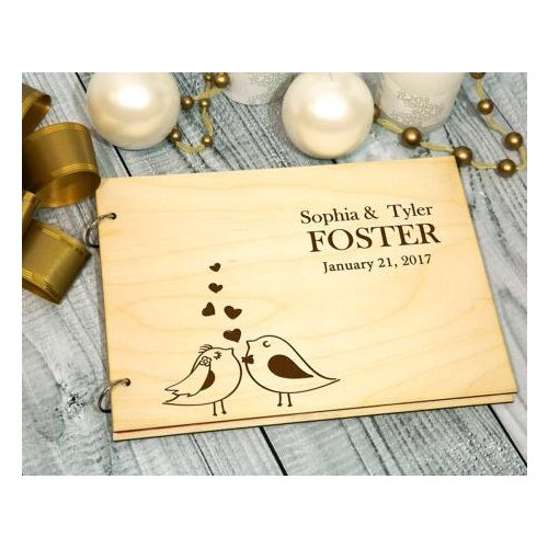 Personalized Sign Love birds Rustic wedding guest album book engraved Wooden guestbooks Reception party decorations