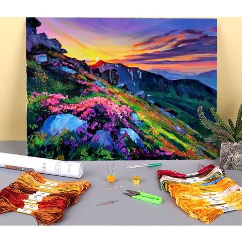 Landscape Rhododendron Pre-Printed 11CT Cross Stitch Complete Kit Embroidery DMC Threads Handmade Craft Needlework Jewelry