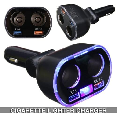 1pc RGB Light 2 Way Car Cigarette Lighter Socket Splitter 2.4 3.0 Dual USB Charger Power Adapter Parts Accessories