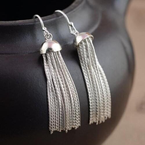 925 Silver Tassel Earrings Pure Silver Bohemia Earrings Lady Charming Earrings