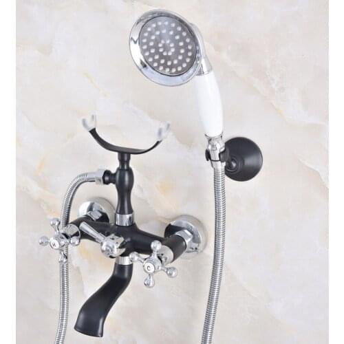 Bathtub Faucet Black Silver Wall Mounted Rain Shower Faucet Round Handheld 2 Handle Luxury Bathroom Mixer Tap Set zna625