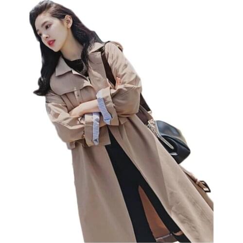 Autumn Women Long Trench Coat With Belt Turn Down Collar Chic Long Coat Casaco Feminino Windbreaker Outwear Mujer Trench Femme