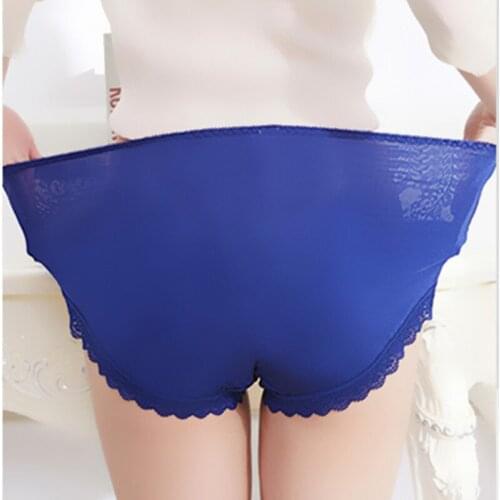 B27 Translucent Intimates High Elasticity Underpants Lace Underwear Solid Ice Silk Briefs Big Size Female Sexy Panties