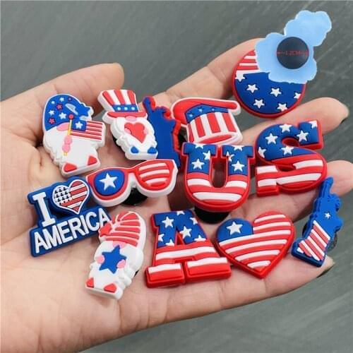 1pcs PVC America Hat Sunglasses Shoes Accessories Garden Shoe Decorations Fit Boys Girls Croc Jibz Charm Party Gift
