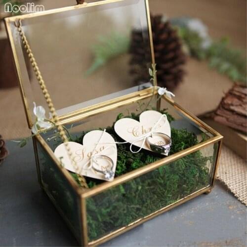 NOOLIM Unique Wedding Favors Hexagonal Geometric Ring Box Flower Jewelry Box Ring Bearer Pillow For Wedding Decorations