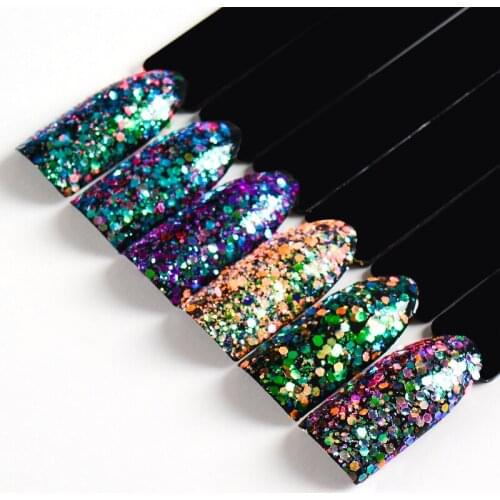 MEET ACROSS Holographic Nail Art Sequins Chameleon Laser Nail Glitters Flakes Colorful Hexagon Shining Nail Art Powder Dust