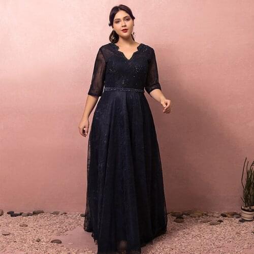 Evening Dress Beads V-Neck Elegant Lace Up A-Line Floral Print Half Sleeves Tulle Floor-Length Plus Size Women Formal Gowns D840