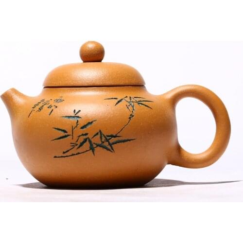 Yixing Handmade Purple Clay Teapot Ore Gold Section Mud Green Bamboo Wendan Kungfu Tea Set Teapot Household Teapot
