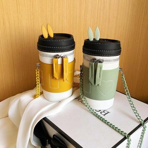 Funny Cute Drink Cup Design Leather Women Crossbody Bag Drink Shoulder Chain Bag For Women Purses And Handbags Phone Bag