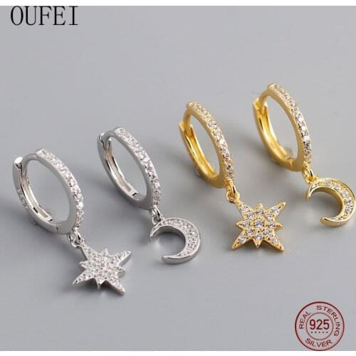OUFEI Charm 925 Sterling Silver Earrings For WomenStars Moon Drop Earrings Rhinestone Fine Crystal Earring Jewelry EH1079