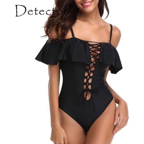 Detector Sexy Women Swimsuit Monokini with Ruffles Swimming Suit for Women Push up Bathing Suit Swimwear Women High Cut Bodysuit