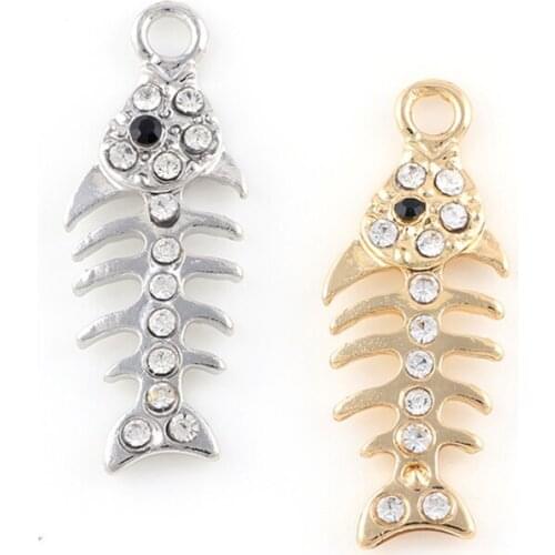 10pcs/lot Fish Bone Rhinestone Dangle Handmade Charms Pendant DIY for Bracelet Necklace Bag