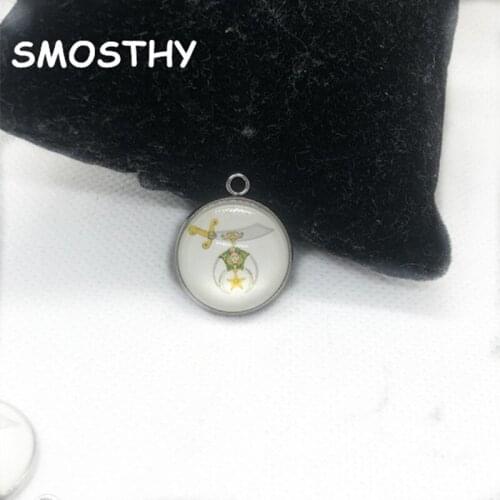 New Never Fade Mason Shriner Crest Steel Glass Hand-making Charm OPC118 DIY European Freemasons Jewelry Accessory,10Pcs