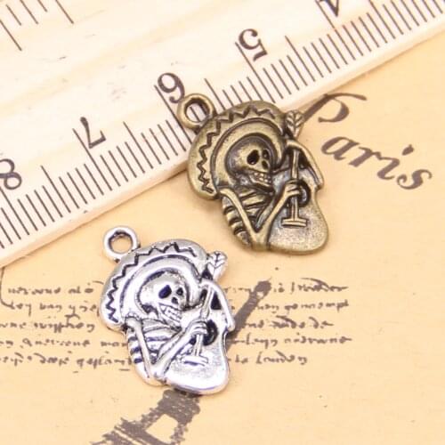 24pcs Charms skull in sombrero with guitar 22x15mm Antique Pendants,Vintage Tibetan Silver Jewelry,DIY for bracelet necklace