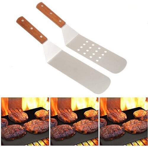2PCS Stainless Steel Metal BBQ Grill Turner Spatula Kitchen Cooking Utensils Accessories For Cutlets Bacon Teppanyaki Pancake