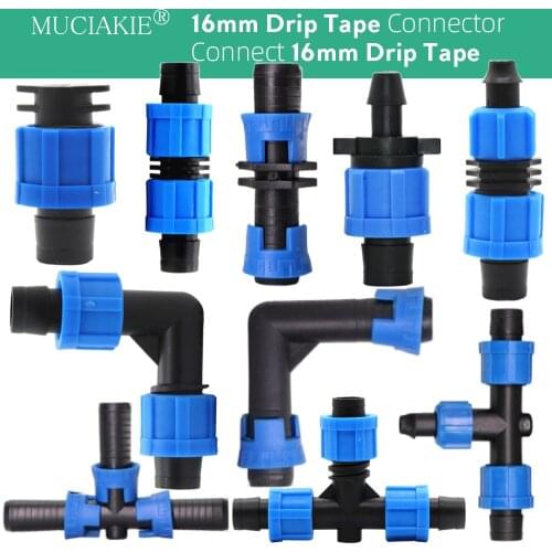 MUCIAKIE 3-10 PCS 16mm 5/8'' Drip Irrigation Tape Elbow Tee End Plug Thread Lock Connector Garden Water Connecter Fittings