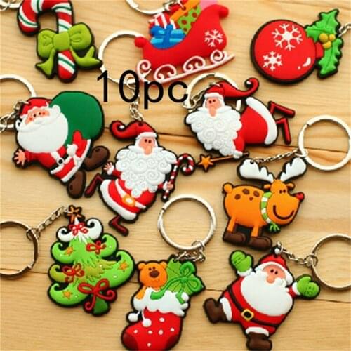 3D Cartoon Christmas Keychain Tree Santa Claus Pvc Christmas Gift Xmas Key Ring Key Chains Christmas Decorations Souvenir
