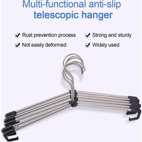 4 PCS Adjustable Multi-Functional Folding Stainless Steel DIY Telescopic Clothes Wardrobe Hanger for Outdoor Camping Travel