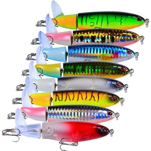 5PCS Fishing Fish Floating Rotating Propeller Tractor Hard bait Pencil Minnow hook lure baits 15g 35g