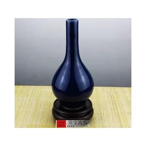 Antique porcelain, Jingdezhen tea glaze, small mouth vase furnishings furnishings (deep blue)
