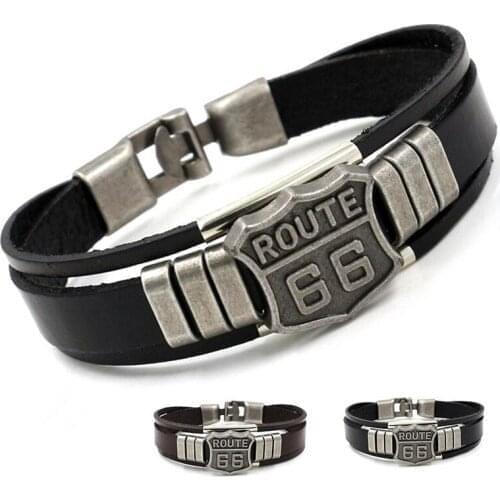 Route Mens Leather 66 Print Creative Personality Multilayer Geometric Bracelet Accessories Party Jewelry