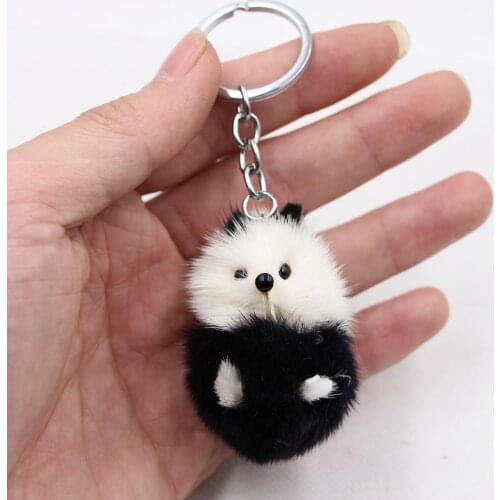 Real Fur and Mink Hair Red Panda Keychain Bag Pendant Creative Cute Red Panda Mobile Phone Bag Accessories