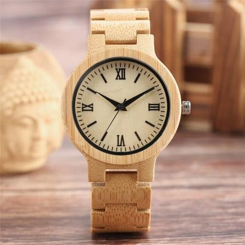 Modern Nature Wood Mens Watches Roman Number Display Clock Quartz Analog Wrist Watch Adjustable Band Strap Wooden Reloj Gift