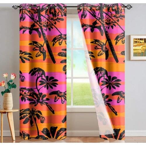 DARMIAN Tropical Coconut Tree Hawaii Style Print Curtain Home Window Decoration Blackout Grommet Curatins Panel Set Full Shade