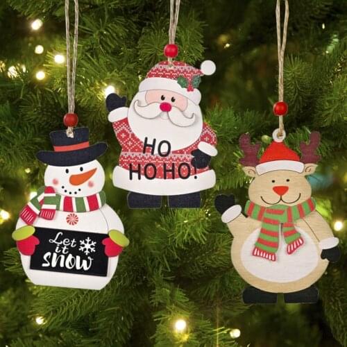 Christmas Printed Wooden Pendant Santa Claus/Elk/Snowman Christmas Small Wood Chips Christmas Ornaments Tree Decoration