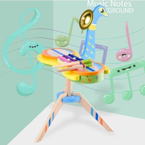 Wooden fun multi-functional peacock jazz drum beating game boys and girls early education puzzle musical instrument toys