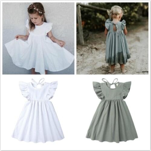 Childrens Clothing Twirl Dress Baby Girls White Causal Princess Dresses Trendy Kid Girl Short Sleeve Ruffle Party Lace-Up Dress
