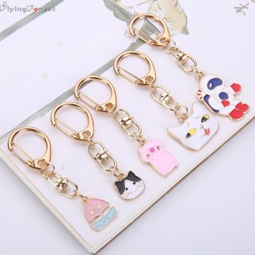 Flyingforest Cute Cartoon Mini Pig And Cat Astronaut Car Keychain Rocket Keyring Women Accessories 2019 Fashion Jewellery Gift