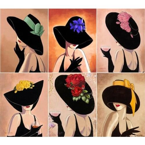 HOMFUN Square Round Drill 5D Diamond Painting Environmental Crafts Full Diamond Embroidery "Hat woman flower" Home decor