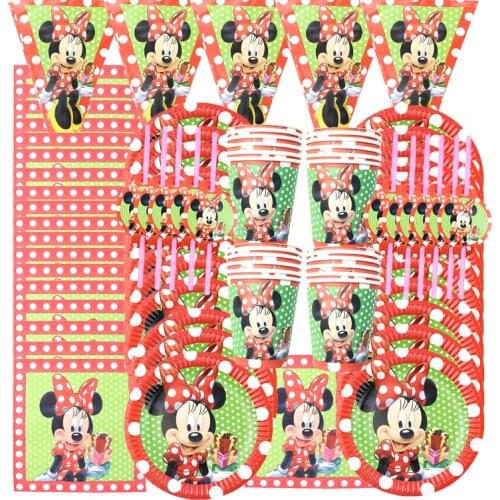 Red Minnie Party Supplies Set Decor Disposable Minnie Mouse Party Plate Cup Napkin Cartoon Kids Birthday Party Supplies Flag