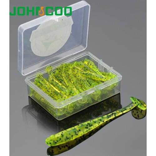 JOHNCOO 50pcs Soft Bait Fishing Worm 45mm 0.42g Silicone Bait Wobbler Pesca Artificial Worm Lures Trout Baits