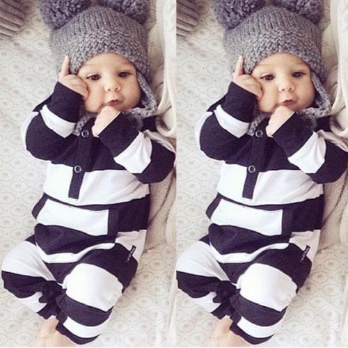 Newborn Infant Baby Boy Girl Kids Warm Striped Cotton Long Sleeve Romper Jumpsuit Body Clothes Outfit