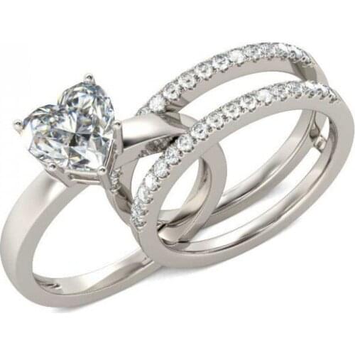 Hainon Heart Crystal White Wedding Ring Set Luxury Silver Color Engagement Ring Vintage Bridal Wedding Rings For Women