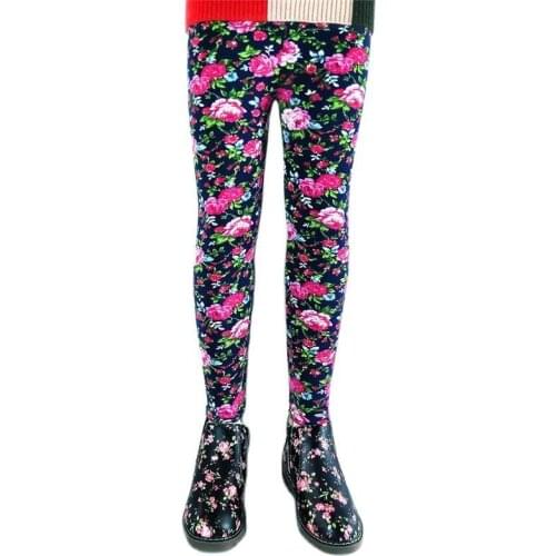 Children Autumn Winter Kids Leggings Thick Warm Print Pants Kid Girl Leopard Stripe Plus Velvet Pants Children Girls Clothes