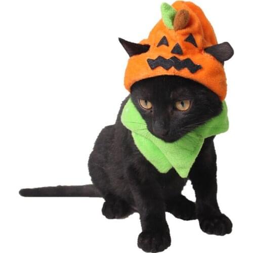 Soft Adjustable Cute Pumpkin Cap Pet Cat Headgear Small Dog Puppy Pet Hat Collar Cosplay Halloween Party Decoration