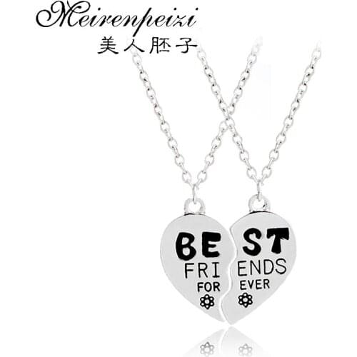 Set of Two Heart Shaped Puzzle Piece Pendant Necklace Set Best Friends Forever Jewelry BFF Broken Heart Necklace Friendship Gift